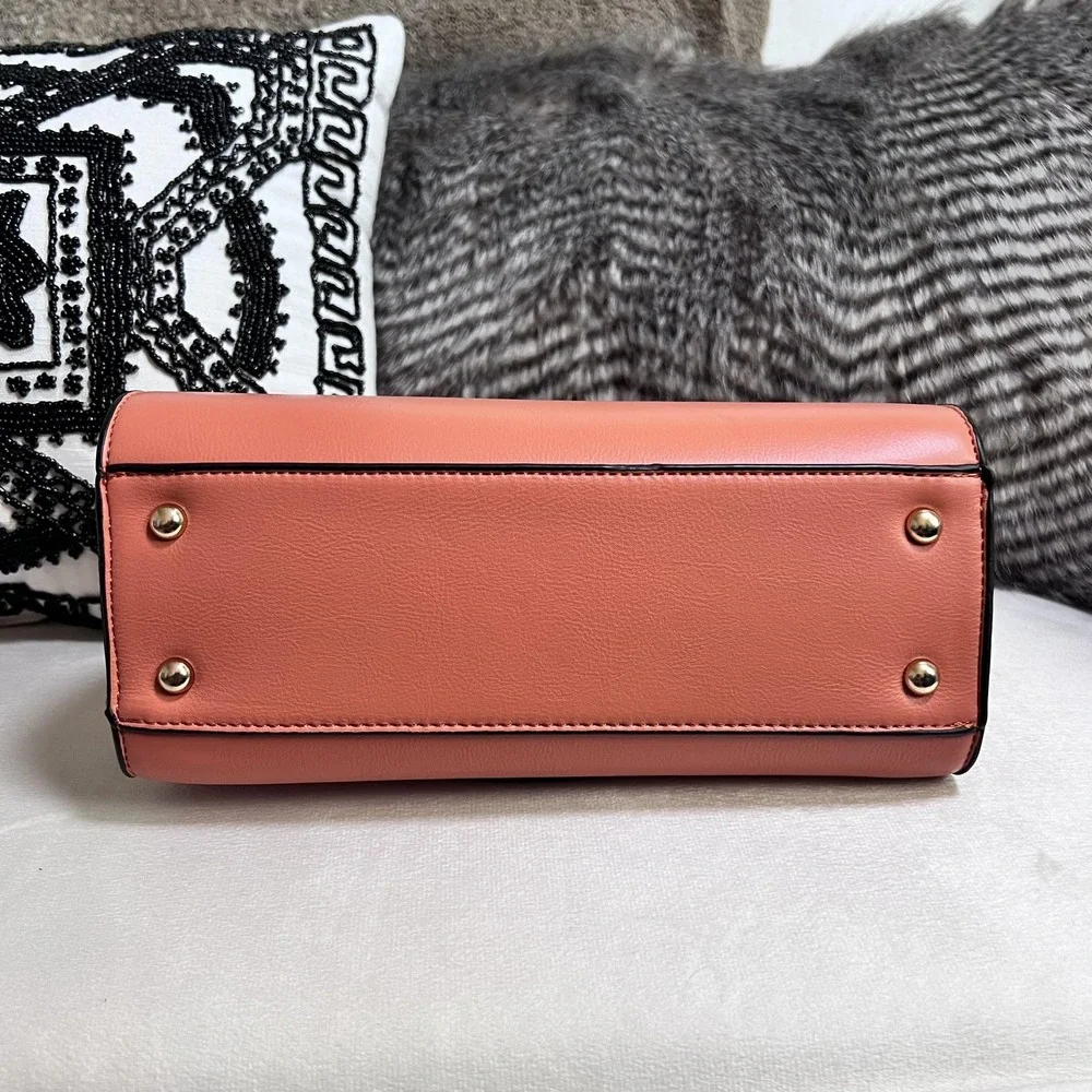 Acrylic Handle Coral Satchel Bag Structured Top‎ Handle Crossbody Purse Chic